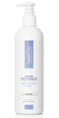 A white 12oz pump bottle with a light purple label on a white background